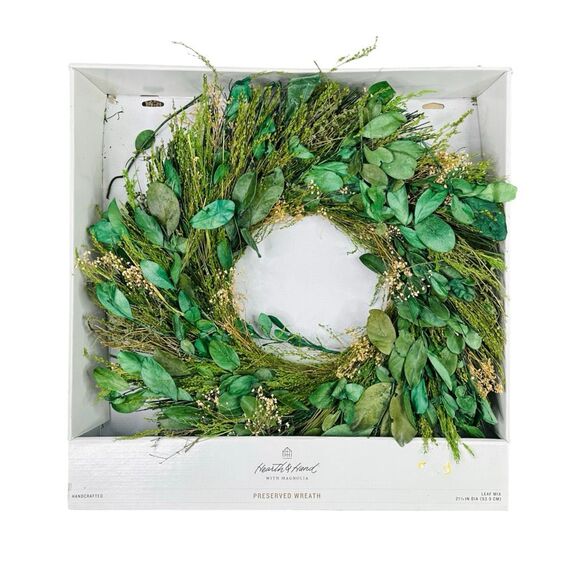Hearth & Hand with Magnolia 21” Preserved Mix Leaf & Grass Spring Wreath - Picture 2 of 4